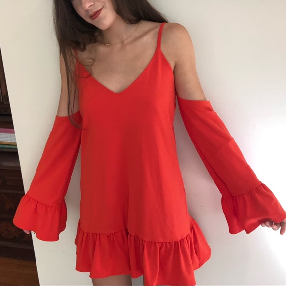Beautiful orange Super cold shoulder dress! NWT - Picture 2 of 4